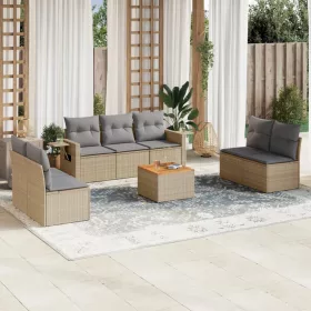  8 részes bézs polyrattan kerti ülőgarnitúra párnával