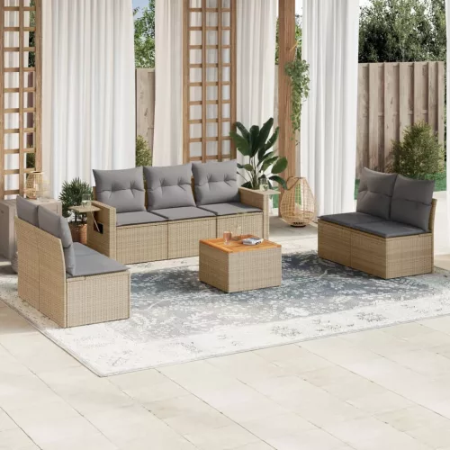  8 részes bézs polyrattan kerti ülőgarnitúra párnával