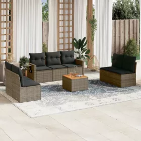    8 részes szürke polyrattan kerti ülőgarnitúra párnákkal
