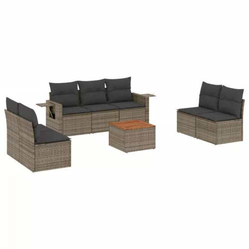  8 részes szürke polyrattan kerti ülőgarnitúra párnákkal