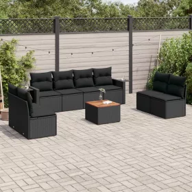    9 részes fekete polyrattan kerti ülőgarnitúra párnákkal