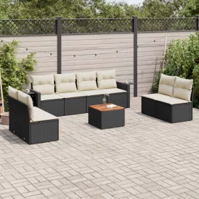    9 részes fekete polyrattan kerti ülőgarnitúra párnákkal