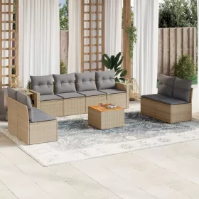    9 részes bézs polyrattan kerti ülőgarnitúra párnákkal