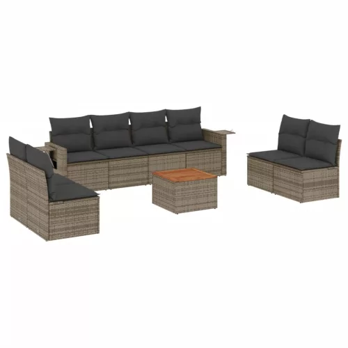  9 részes szürke polyrattan kerti ülőgarnitúra párnákkal
