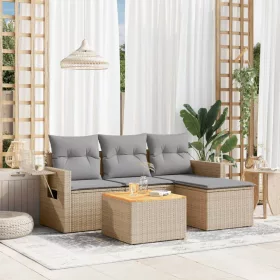    5 részes bézs polyrattan kerti ülőgarnitúra párnákkal