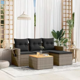    5 részes szürke polyrattan kerti ülőgarnitúra párnákkal