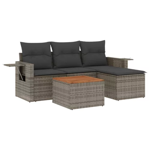  5 részes szürke polyrattan kerti ülőgarnitúra párnákkal