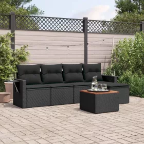    6 részes fekete polyrattan kerti ülőgarnitúra párnákkal