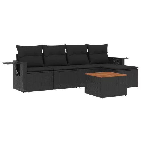  6 részes fekete polyrattan kerti ülőgarnitúra párnákkal