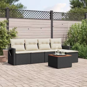    6 részes fekete polyrattan kerti ülőgarnitúra párnákkal