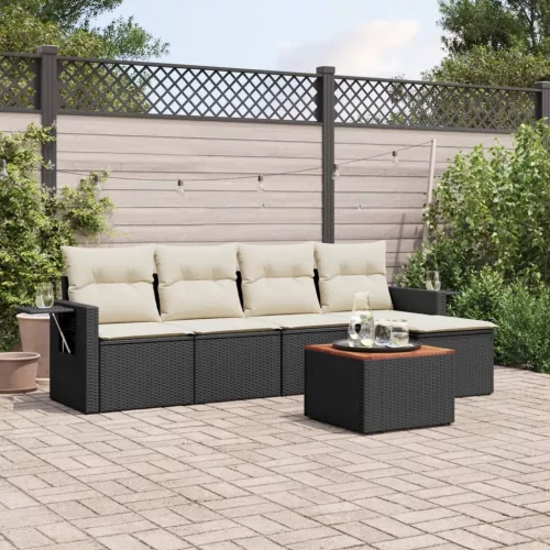  6 részes fekete polyrattan kerti ülőgarnitúra párnákkal
