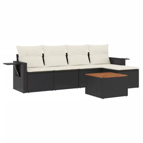  6 részes fekete polyrattan kerti ülőgarnitúra párnákkal