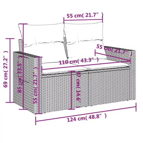  6 részes fekete polyrattan kerti ülőgarnitúra párnákkal