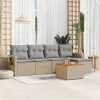  6 részes bézs polyrattan kerti ülőgarnitúra párnával