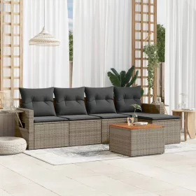    6 részes szürke polyrattan kerti ülőgarnitúra párnákkal
