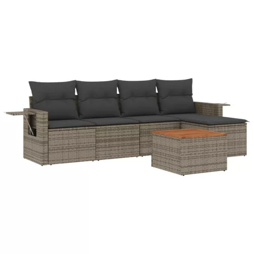  6 részes szürke polyrattan kerti ülőgarnitúra párnákkal