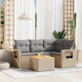    5 részes bézs polyrattan kerti ülőgarnitúra párnákkal