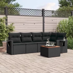    6 részes fekete polyrattan kerti ülőgarnitúra párnákkal