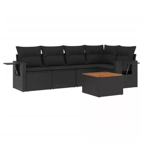  6 részes fekete polyrattan kerti ülőgarnitúra párnákkal
