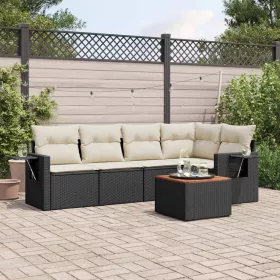    6 részes fekete polyrattan kerti ülőgarnitúra párnákkal
