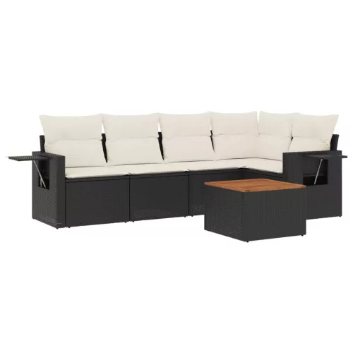  6 részes fekete polyrattan kerti ülőgarnitúra párnákkal