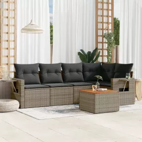    6 részes szürke polyrattan kerti ülőgarnitúra párnákkal