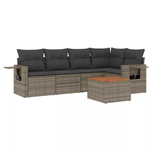  6 részes szürke polyrattan kerti ülőgarnitúra párnákkal