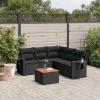  6 részes fekete polyrattan kerti ülőgarnitúra párnákkal