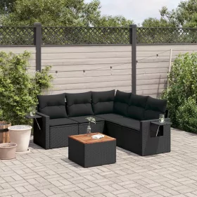    6 részes fekete polyrattan kerti ülőgarnitúra párnákkal