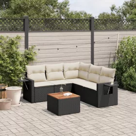    6 részes fekete polyrattan kerti ülőgarnitúra párnákkal