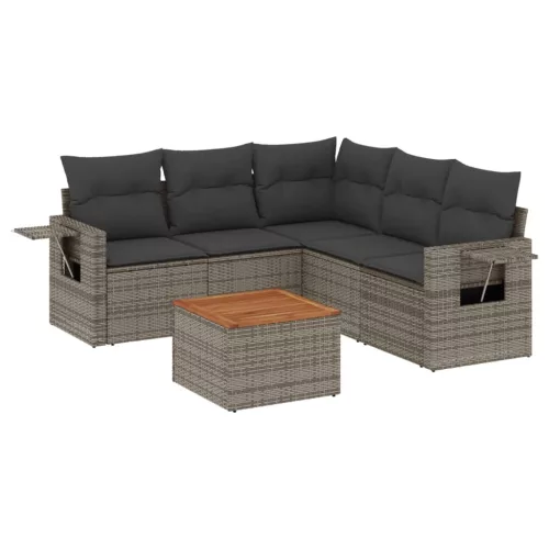  6 részes szürke polyrattan kerti ülőgarnitúra párnákkal