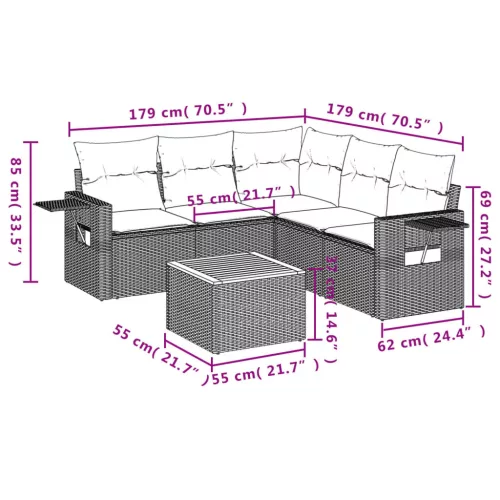  6 részes szürke polyrattan kerti ülőgarnitúra párnákkal