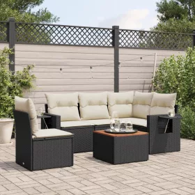    6 részes fekete polyrattan kerti ülőgarnitúra párnákkal