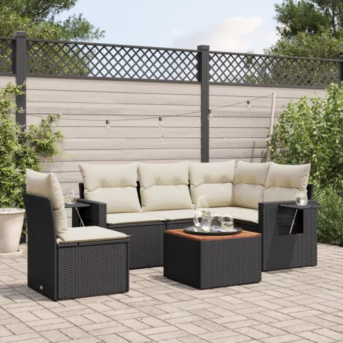 6 részes fekete polyrattan kerti ülőgarnitúra párnákkal