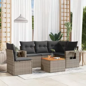    6 részes szürke polyrattan kerti ülőgarnitúra párnákkal