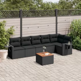    7 részes fekete polyrattan kerti ülőgarnitúra párnával