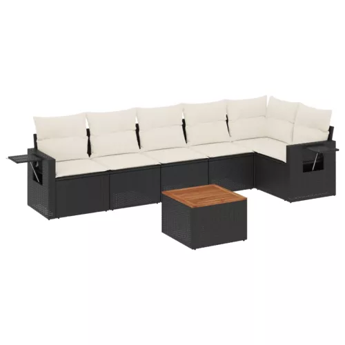  7 részes fekete polyrattan kerti ülőgarnitúra párnával