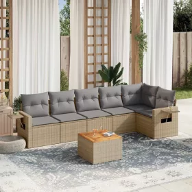    7 részes bézs polyrattan kerti ülőgarnitúra párnákkal