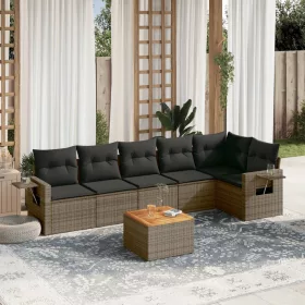    7 részes szürke polyrattan kerti ülőgarnitúra párnákkal