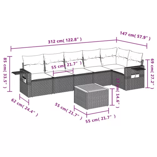  7 részes szürke polyrattan kerti ülőgarnitúra párnákkal