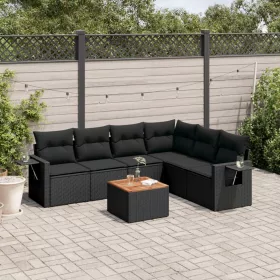    7 részes fekete polyrattan kerti ülőgarnitúra párnával