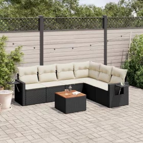    7 részes fekete polyrattan kerti ülőgarnitúra párnával
