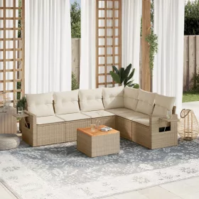    7 részes bézs polyrattan kerti ülőgarnitúra párnákkal