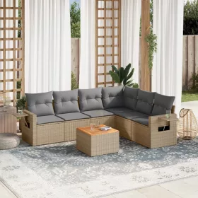    7 részes bézs polyrattan kerti ülőgarnitúra párnákkal