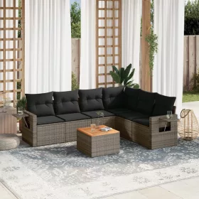    7 részes szürke polyrattan kerti ülőgarnitúra párnákkal