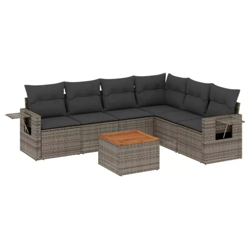 7 részes szürke polyrattan kerti ülőgarnitúra párnákkal