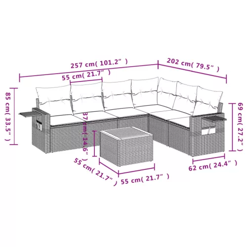  7 részes szürke polyrattan kerti ülőgarnitúra párnákkal