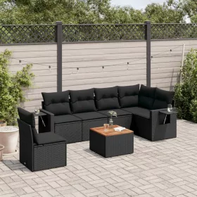    7 részes fekete polyrattan kerti ülőgarnitúra párnával