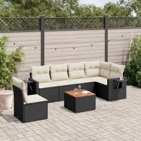    7 részes fekete polyrattan kerti ülőgarnitúra párnával