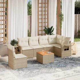    7 részes bézs polyrattan kerti ülőgarnitúra párnákkal